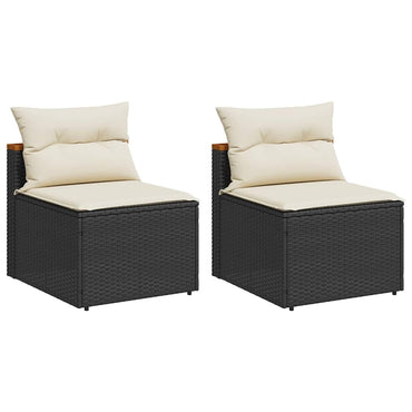vidaXL Canapés de jardin sans accoudoirs avec coussins 2 pcs Noir Résine tressée