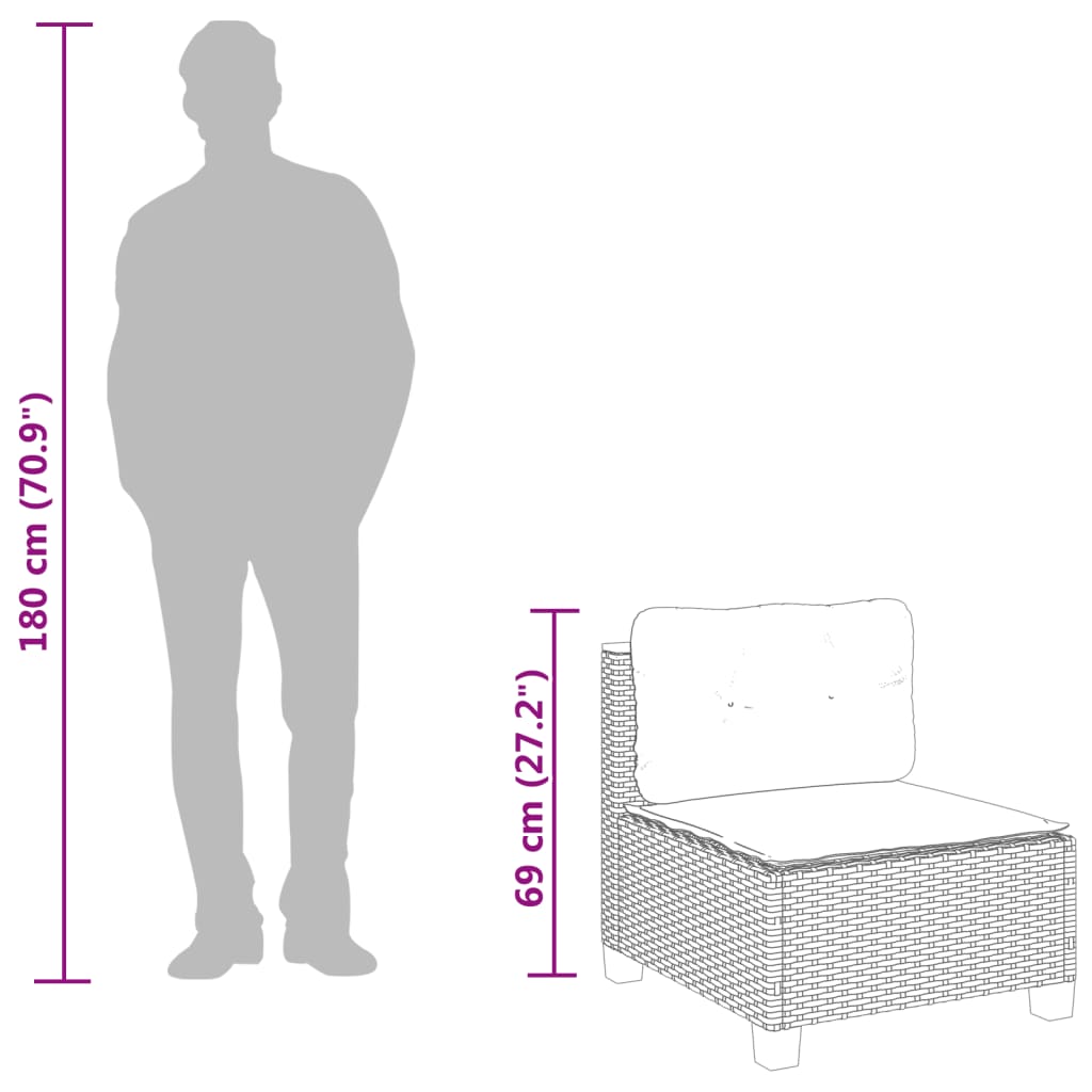 vidaXL Canapé de jardin sans accoudoirs avec coussin gris résine tressée