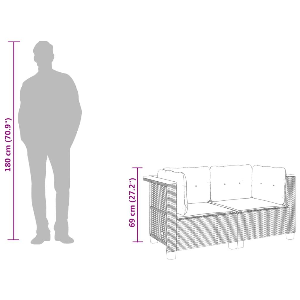 vidaXL Garten-Ecksofas mit Kissen 2 Stk. Schwarz Poly Rattan
