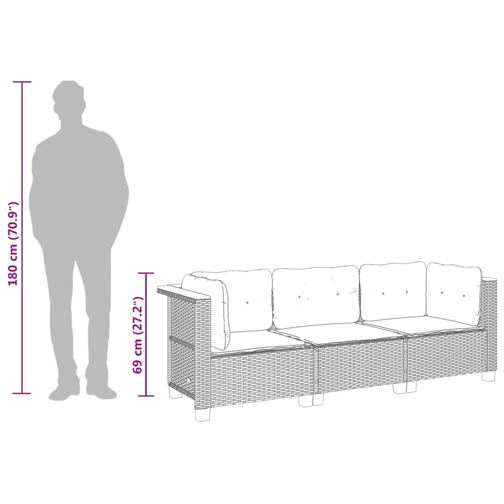 vidaXL Gartensofa mit Kissen 3-Sitzer Beige Poly Rattan