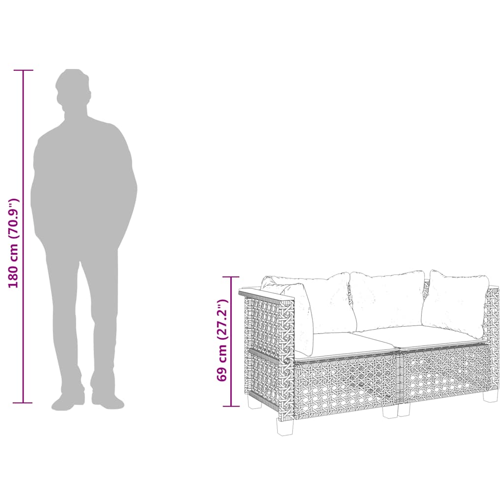 vidaXL Garten-Ecksofas mit Kissen 2 Stk. Beige Poly Rattan