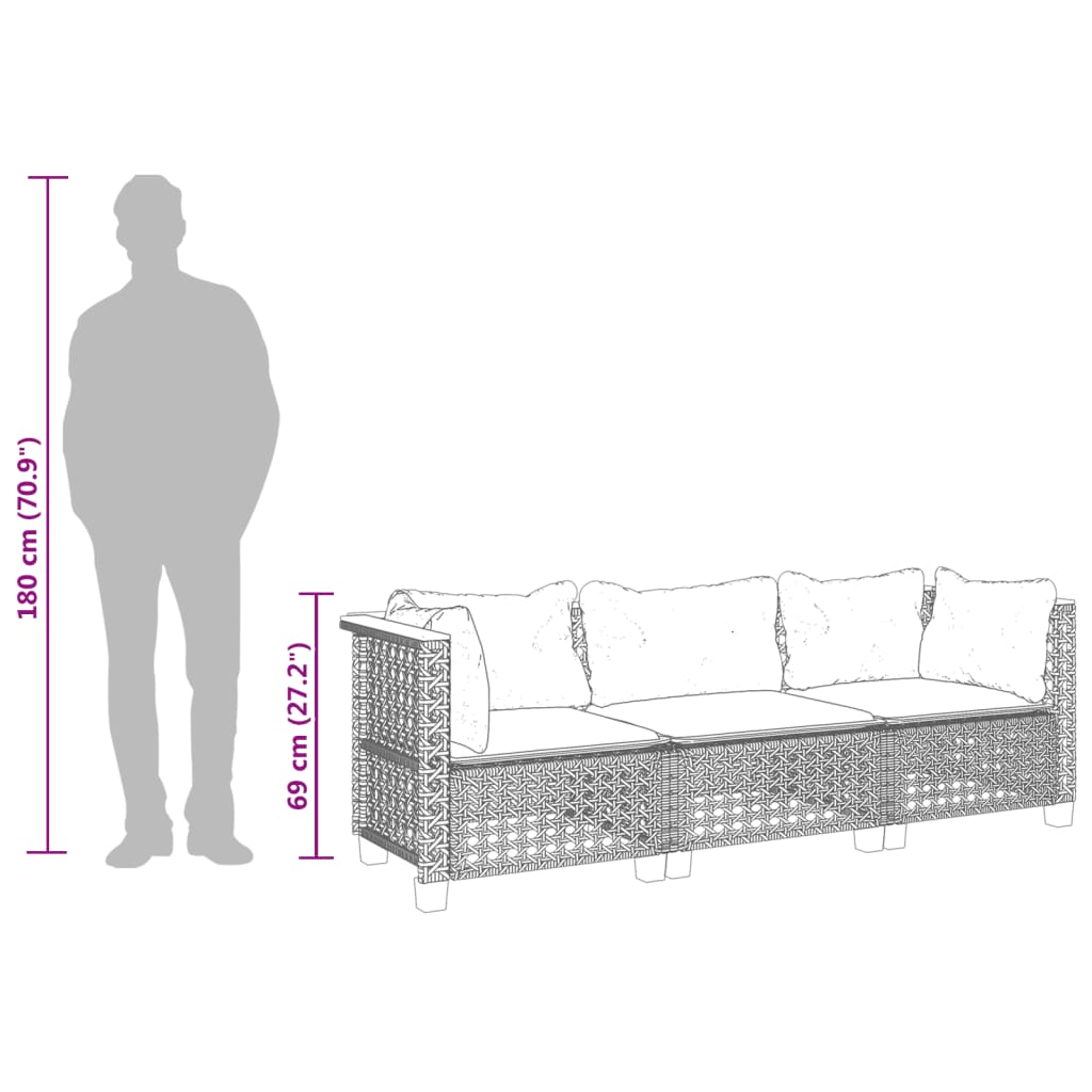 vidaXL Gartensofa mit Kissen 3-Sitzer Beige Poly Rattan