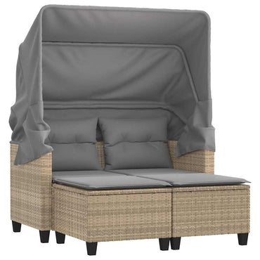 vidaXL Canapé de jardin 2 places avec toit et poufs en résine tressée beige