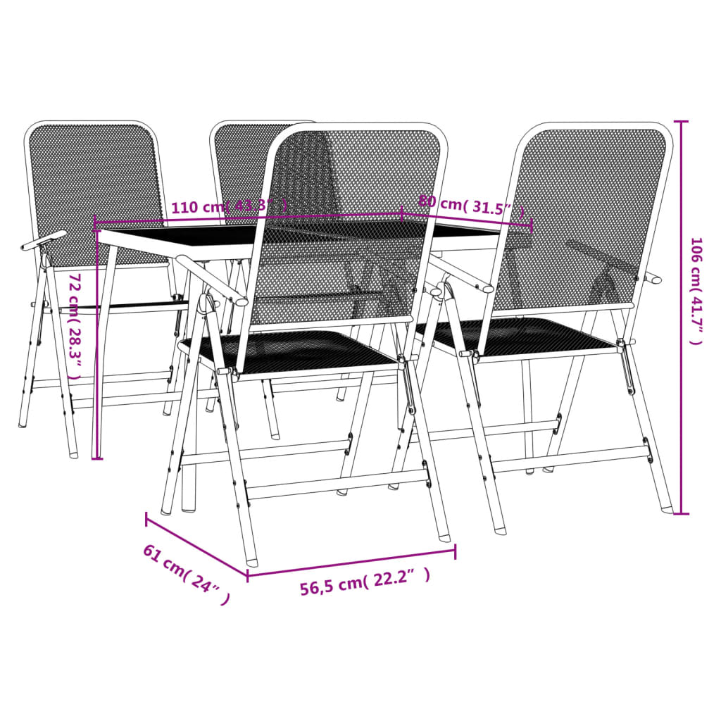 vidaXL 5-tlg. Garten-Essgruppe Anthrazit Streckgitter