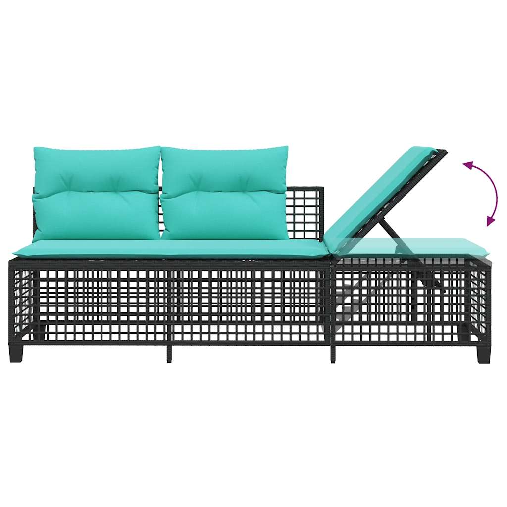 3-teiliges Ecksofa-Set für den Garten mit Kissen, schwarzes Polyrattan