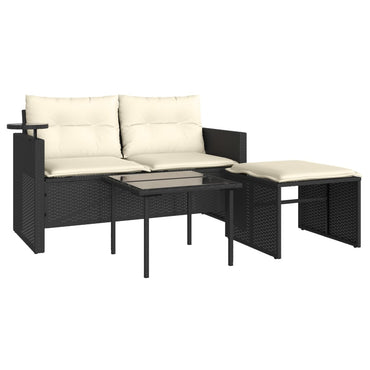 vidaXL Salon de jardin 3 pièces avec coussins Noir Résine tressée