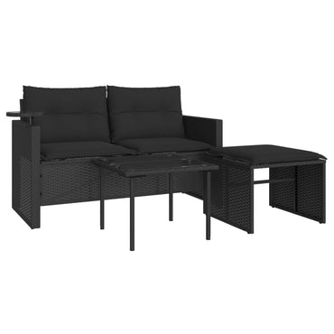 vidaXL Salon de jardin 3 pièces avec coussins Noir Résine tressée