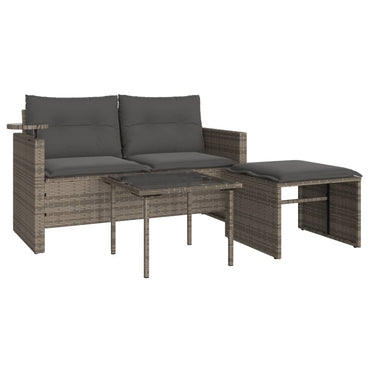 vidaXL Salon de jardin 3 pcs avec coussins Gris Résine tressée