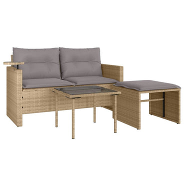 vidaXL Salon de jardin 3 pcs avec coussins Beige Résine tressée