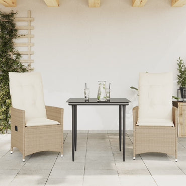 vidaXL Gartensessel mit Kissen 2 Stk. Verstellbar Beige Poly Rattan
