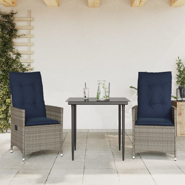 vidaXL Gartenstühle Verstellbar 2 Stk. mit Kissen Grau Poly Rattan