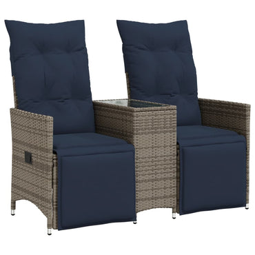 vidaXL Gartensofa Verstellbar 2-Sitzer mit Tisch Grau Poly Rattan