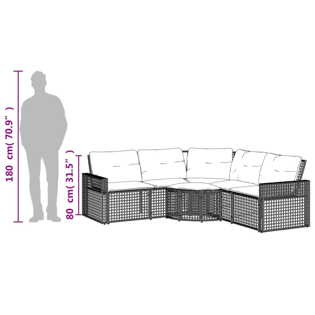 vidaXL Gartensofa in L-Form mit Kissen und Fußbank Grau Poly Rattan