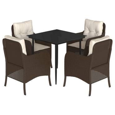 vidaXL Ensemble repas de jardin 5 pcs avec coussins résine tressée marron