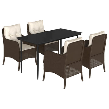 vidaXL Ensemble repas de jardin 5 pcs avec coussins résine tressée marron