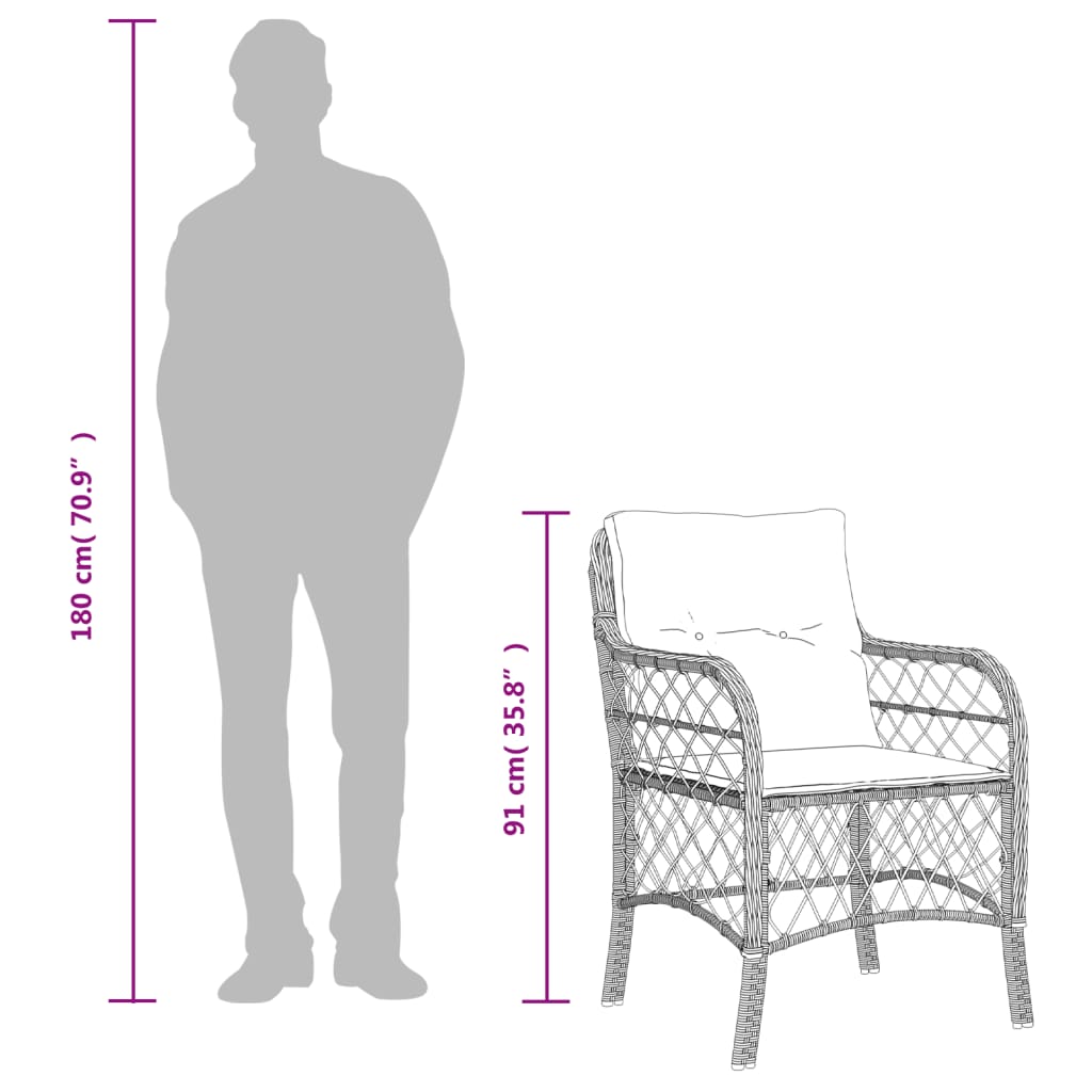 vidaXL 7-tlg. Garten-Essgruppe mit Kissen Beige Poly Rattan