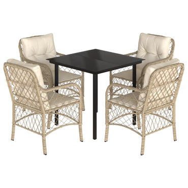 vidaXL 5-tlg. Garten-Essgruppe mit Kissen Beige Poly Rattan