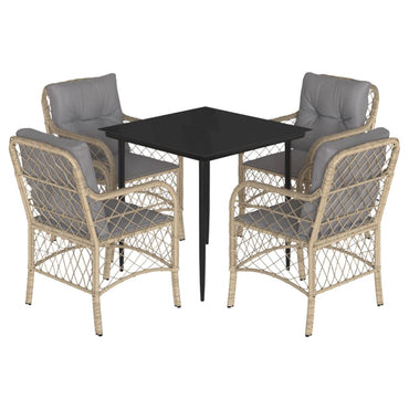 vidaXL 5-tlg. Garten-Essgruppe mit Kissen Beigemischung Poly Rattan