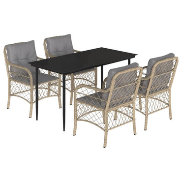vidaXL 5-tlg. Garten-Essgruppe mit Kissen Beigemischung Poly Rattan