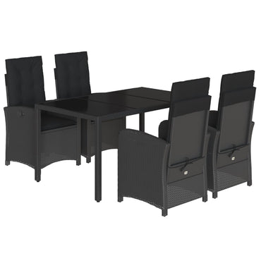 vidaXL 5-tlg. Garten-Essgruppe mit Kissen Schwarz Poly Rattan