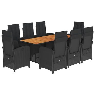 vidaXL Ensemble de salle à manger de jardin 9 pcs avec coussins Noir Résine tressée
