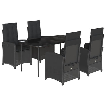 vidaXL 5-tlg. Garten-Essgruppe mit Kissen Schwarz Poly Rattan