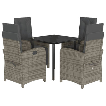 vidaXL 5-tlg. Garten-Essgruppe mit Kissen Grau Poly Rattan