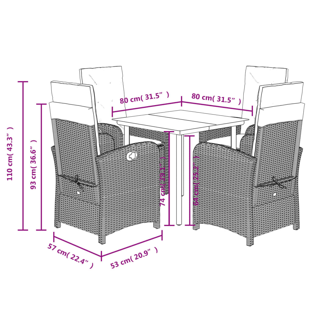 vidaXL 5-tlg. Garten-Essgruppe mit Kissen Grau Poly Rattan