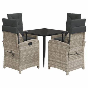 vidaXL 5-tlg. Garten-Essgruppe mit Kissen Hellgrau Poly Rattan