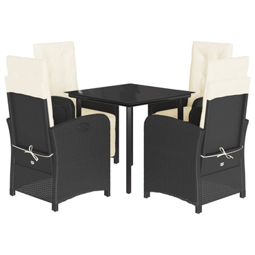 vidaXL 5-tlg. Garten-Essgruppe mit Kissen Schwarz Poly Rattan