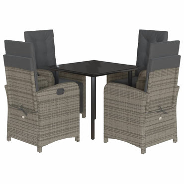 vidaXL 5-tlg. Garten-Essgruppe mit Kissen Grau Poly Rattan