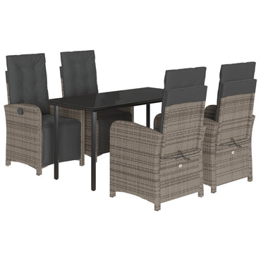 vidaXL 5-tlg. Garten-Essgruppe mit Kissen Grau Poly Rattan