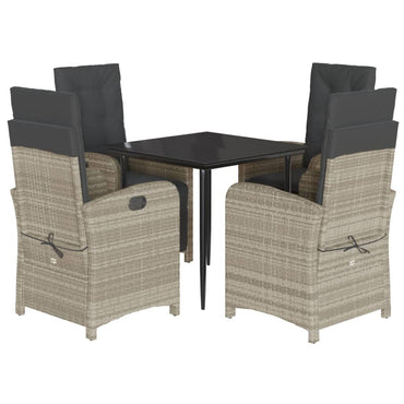 vidaXL 5-tlg. Garten-Essgruppe mit Kissen Hellgrau Poly Rattan