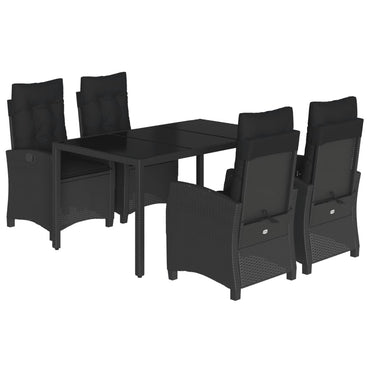 vidaXL 5-tlg. Garten-Essgruppe mit Kissen Schwarz Poly Rattan
