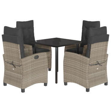 vidaXL 5-tlg. Garten-Essgruppe mit Kissen Hellgrau Poly Rattan