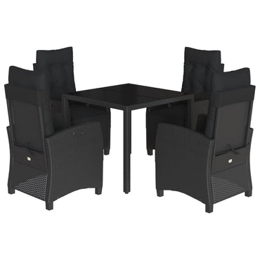vidaXL 5-tlg. Garten-Essgruppe mit Kissen Schwarz Poly Rattan
