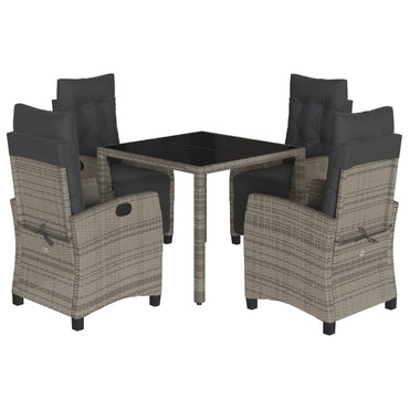vidaXL 5-tlg. Garten-Essgruppe mit Kissen Grau Poly Rattan