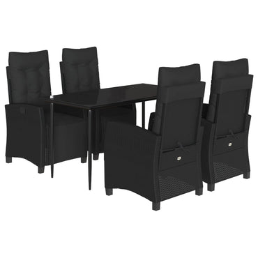 vidaXL 5-tlg. Garten-Essgruppe mit Kissen Schwarz Poly Rattan