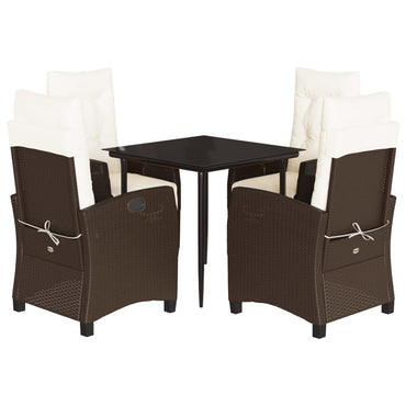 vidaXL 5-tlg. Garten-Essgruppe mit Kissen Braun Poly Rattan
