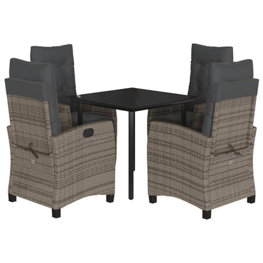 vidaXL 5-tlg. Garten-Essgruppe mit Kissen Grau Poly Rattan