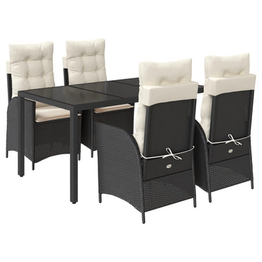 vidaXL 5-tlg. Garten-Essgruppe mit Kissen Schwarz Poly Rattan