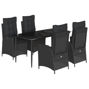 vidaXL 5-tlg. Garten-Essgruppe mit Kissen Schwarz Poly Rattan
