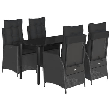vidaXL 5-tlg. Garten-Essgruppe mit Kissen Schwarz Poly Rattan