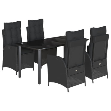 vidaXL 5-tlg. Garten-Essgruppe mit Kissen Schwarz Poly Rattan