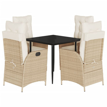 vidaXL 5-tlg. Garten-Essgruppe mit Kissen Beige Poly Rattan