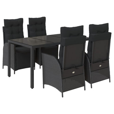vidaXL 5-tlg. Garten-Essgruppe mit Kissen Schwarz Poly Rattan