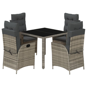vidaXL 5-tlg. Garten-Essgruppe mit Kissen Grau Poly Rattan