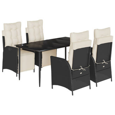 vidaXL 5-tlg. Garten-Essgruppe mit Kissen Schwarz Poly Rattan