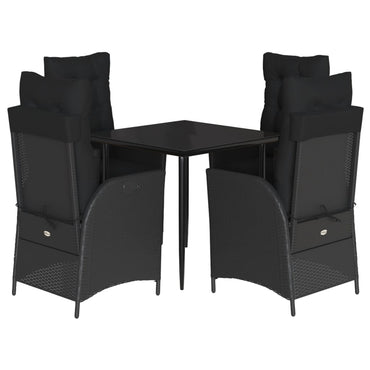 vidaXL 5-tlg. Garten-Essgruppe mit Kissen Schwarz Poly Rattan