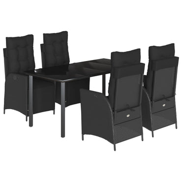vidaXL 5-tlg. Garten-Essgruppe mit Kissen Schwarz Poly Rattan